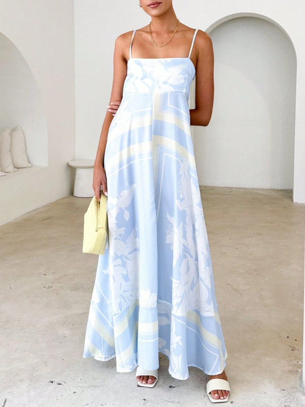 Baby Blue Boho Women's Y2K Maxi Spaghetti Strap Sleeveless Aline Dress - Picture 4 of 6